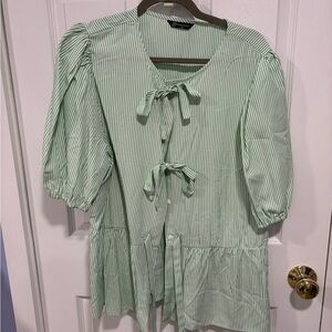 Green Striped Women's Top with bow tie front